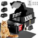 XXXL Jumbo Drawer Stainless Steel Cat Litter Box with Lid, Flully Enclosed, 28”Lx20"Wx17"H Extra Large for Maine Coon, Big Cats & Multi-Cats, Odor Control, Non-Stick, Leak-Proof, Easy Cleaning (Black)