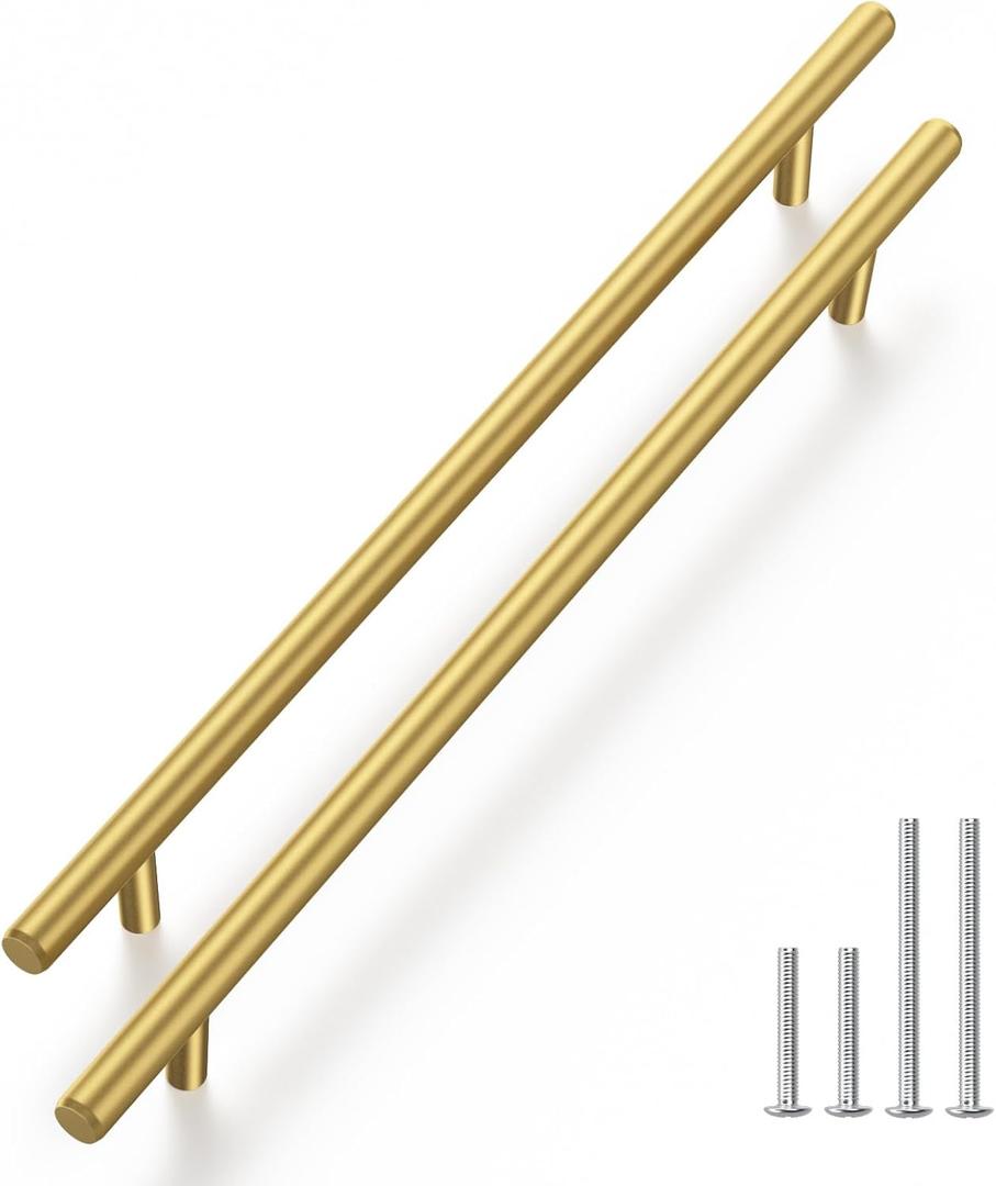 Haliwu 10 Pack Cabinet Handles Brass Gold Cabinet Pulls 10 Inch Hole Center Drawer Pulls Modern Bar Dresser Handles for Bathroom Kitchen Bedroom