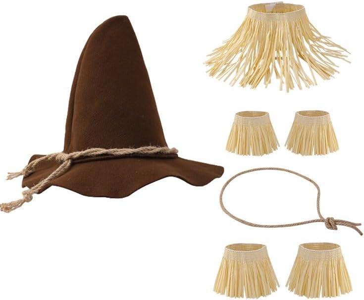 COLLECT PRESENT Classic Scarecrow Hat Straw Kit for Adults  Adjustable Size, Soft Felt Material Realistic Straw Detailing (Brown)