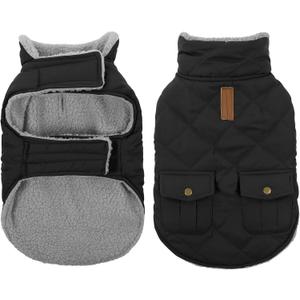 Queenmore Dog Winter Coat Warm Puffer Jacket Waterproof Plush Lining Thermal Cold Weather Vest for Small Medium Large Dogs, Windproof Easy On Pet Jacket Black XS