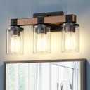 EDISHINE Farmhouse Vanity Lights for Bathroom, 3-Light Bathroom Vanity Light Fixtures Over Mirror, Painted Wood Vintage Bath Wall Sconces Lamp with Bubble Glass Shade for Bedroom, Powder Room, 3-Light with Bubble Glass Shade