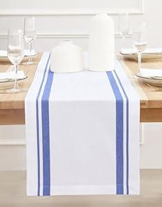 PurpleEssences French Striped Table Runner 72 inches Long Stripe Runner 14 x 72 Inch 100% Cotton - Durable Washable Fabric for Spring Summer Easter - Red and White
