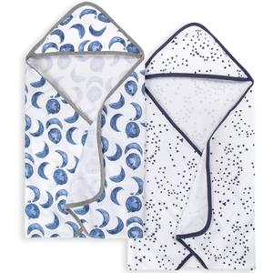 Burts Bees Baby Infant Hooded Towels Hello Moon! Organic Cotton, Unisex Bath Essentials and Newborn Necessities, Soft Nursery Towel with Hood Set, 2-Pack Size 29 x 29 Inch