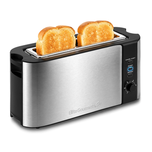 Elite Gourmet ECT3200 2Slice, 1 Long Slot, Slim Toaster, Reheat, 6 Toast Settings, Defrost, Cancel Functions, Builtin Warming Rack, Extra Wide Slots for Bagels Waffles, Stainless Steel & Black