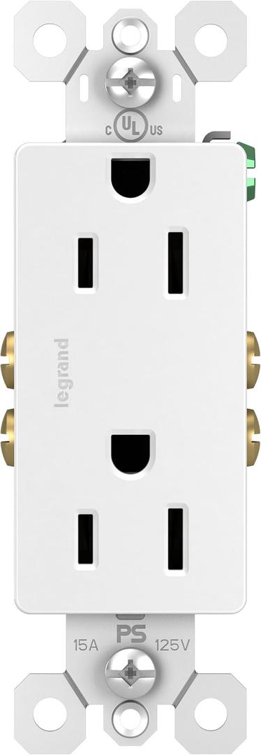 Legrand Radiant 885TRWCC21 15 Amp Decorator Duplex Outlet, White, 1 Count