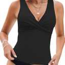 GRAPENT Tankini Tops for Women Cross Over Adjustable Straps Padded Modest Swimsuits Swimwear Bathing Suit Swim Top Only (Small, Black)