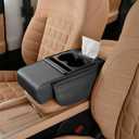 Car Armrest Storage Box, Car Accessories Console Organizers and Storage, Universal Waterproof Leather Console Cover with Cup Holder and Phone Holder, Suitable for Most Cars (Normal, Black)