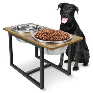 Elevated Dog Bowls for Large Dogs, Raised Dog Bowl Stand with Two X-Large Stainless Steel Bowls for Dogs, 3.5L Capacity, Rustic Brown