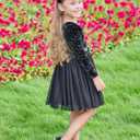UNICOMIDEA 1-6T Toddler Velvet Dress Little Girls Tutu Tulle Crewneck Long Sleeve Holiday Party Fashion Dresses (Black)