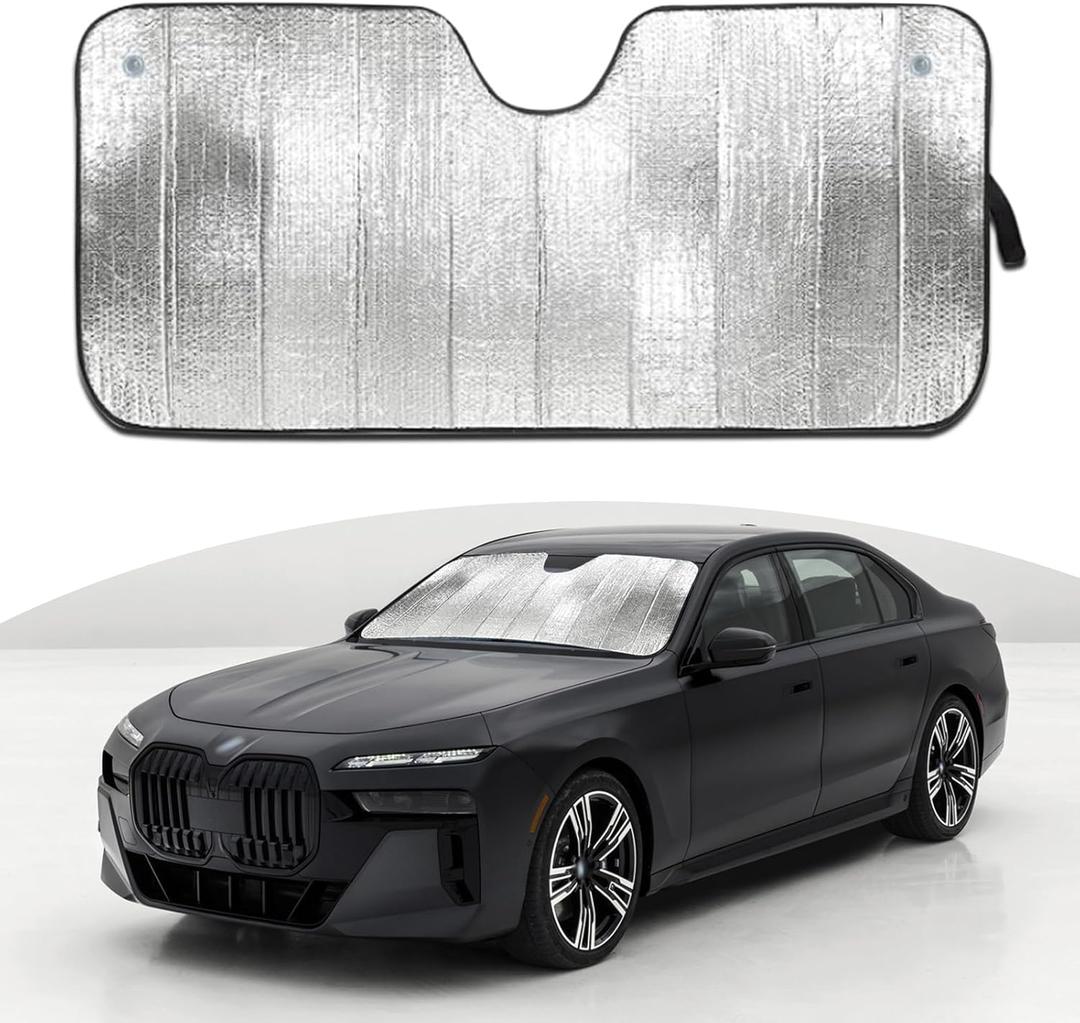gunhunt 1 Pack Car Windshield UV Reflector, 57.08In x 27.55In Thicken Vehicle Front Window Heat Insulation Cover, Keep Your Vehicle Cool, Double-Sided Design, Universal Blackout Panel (Silver)