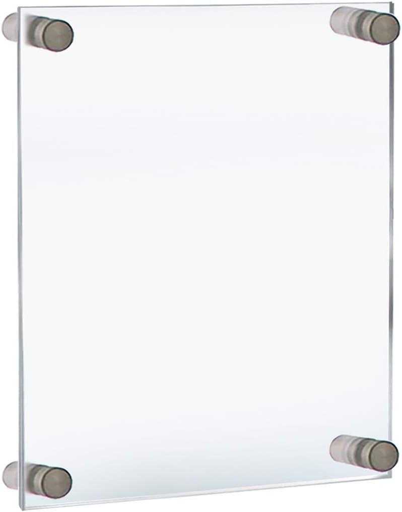 Azar Displays, 105514, Floating Acrylic Wall Frame with Silver Hardware Stand Off Caps, Clear Hanging Photo Frame Display Mount with Frameless Border, Glass-Like Frame for Large Prints, 8.5" x 11" (8.5x11)