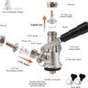 European Sankey S System Keg Coupler, 1/4'' Beer Barb Stainless Steel Probe Brass Body 5/16'' Gas Tailpiece Draft Kegerator Tap Dispenser with Safety Pressure Relief Valve Brewing Hose Clamp