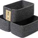 MiniArk Small Storage Baskets for Organizing | Closet Organizer Bins | Shelf Toy Basket | Woven Rope Baskets | Cube Decorative Box | Shallow Basket | 11.5x7.5x4.7 | 3 Packs Dark Gray