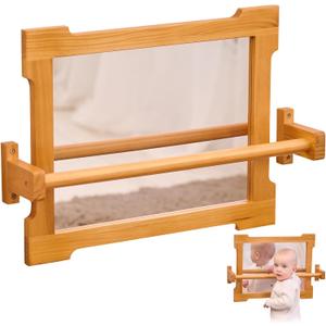 GTian Montessori Pull Up Bar for Infants Montessori Mirror Baby Wall, Baby Pull Up Bar, Montessori 3-in-1 Shatterproof Mirror, Wooden Pull Up Bar, Toddler Pull Up Bar