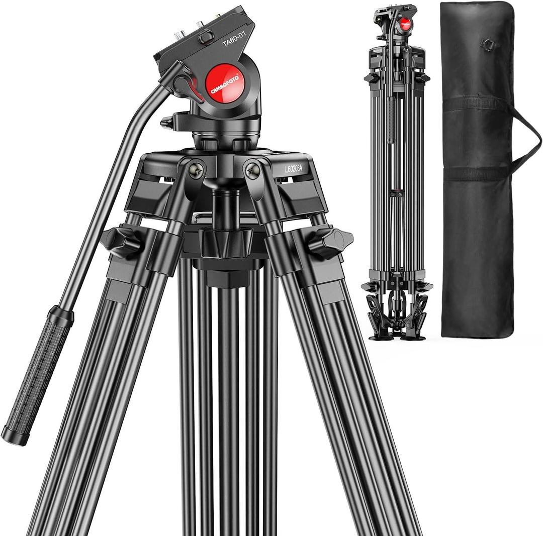 CAMBOFOTO 74" Video-Tripod-with-Fluild-Head, Professional Aluminum Heavy Duty Film Tripod Stand for Canon Nikon DSLR/SLR Camera Camcorder Telescope Bnoculars (Weight 9.1 lbs, Max Load 20 lbs)