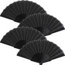 Blulu 4 Pieces Handheld Folding Fan Small Chinese Hand Fans in Oriental Cloth Fabric for Dancing, Party, Wedding Gifts, Craft DIY, Home Decorations(Black)