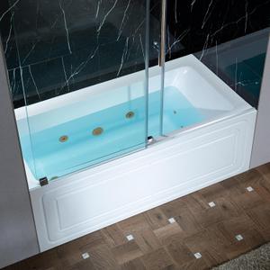 WOODBRIDGE 60" x 30" Alcove Acrylic Rectangular Whirlpool Heated Jetted Tub in White with Left Drain, Brushed Gold Finish Trim and Drain Kit Included, BS428-L-BG03