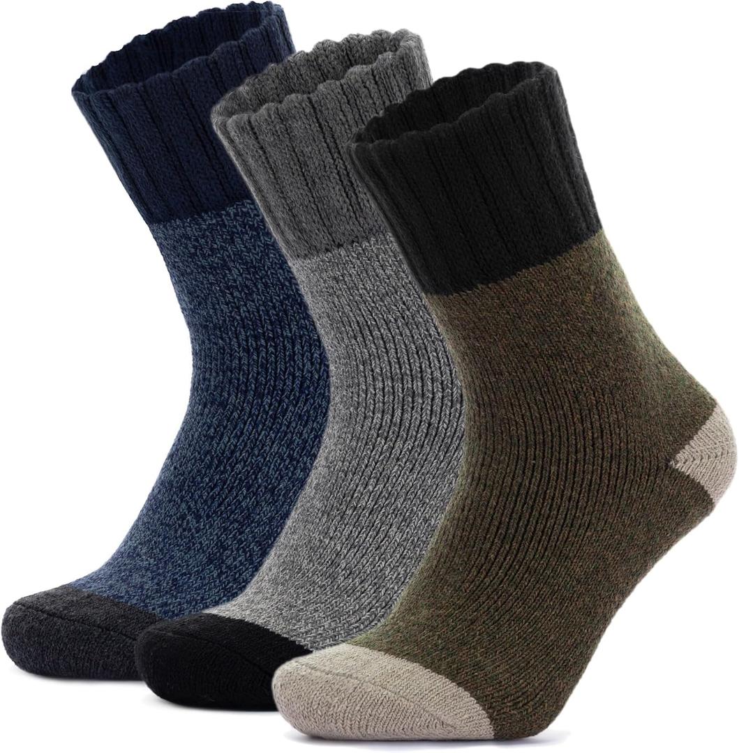 RockDove Mens Thick Knit Wool Blend Crew Socks (Green&grey&navy)