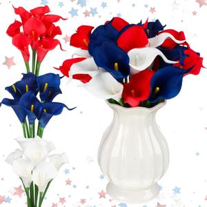 Hoteam 36 Pcs 4th of July Artificial Flowers Red White and Blue Decoration 250th Anniversary Patriotic Calla Lily Picks Decorations Independence Day Memorial Day Table Decor (Red,White,Blue)