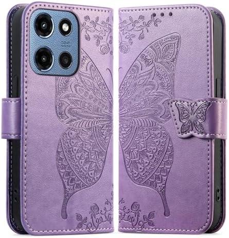 for Motorola Moto G Power 5G 2025 Wallet Case with Card Holder, [Butterfly & Flower Embossed] PU Leather Kickstand for Women and Men Shockproof Case for Moto G Power 5G 2025 (Lavender)