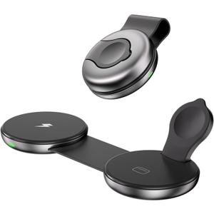 3-in-1 Travel Charger, Compatible with MagSafe, Portable Wireless Charging Hub, Compatible with Apple Devices, iPhone 16/15/14/13/12 Series, Apple Watch Series 10 to 1 & Ultra, AirPods