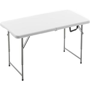 BTEXPERT Fold-in-Half Folding Utility Table 4 Feet Lightweight Height Adjustable Portable Carrying Handle Indoor Outdoor, Picnic Camping Office Home Party Convenient Easy to Clean Store & Care White