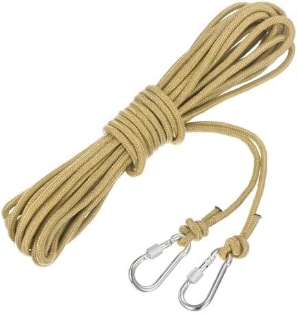 MECCANIXITY Hollow Braided Polypropylene Anchor Rope with Hook, 1/4 Inch 33ft Nylon Floating Line for Marine Pool Life Boat Anchor Rope, Khaki