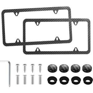 LivTee Carbon Fiber License Plate Frames, 4 Holes Stainless Steel License Plate Covers, 2PCS Car License Plate Holder, Automotive Exterior Accessories, Slim Design with Gasket Cover for US Cars
