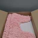 ACCUMTEK Christmas Striped Pink Toilet Bathroom Rug Mat Set 2 piece Rug Ultra Soft, Non Slip Chenille Bath Rugs, Absorbent Plush Shaggy Bath Mats for Bathroom, Bedroom, Kitchen, Shower, Tub (U Shape 2'x1'8"+4'x1'8")