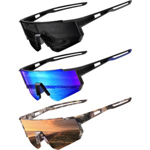 3PACK Polarized Sports Sunglasses for Men Outdoors Mountain Cycling UV400 Protection Sun Glasses Big Frame Goggles
