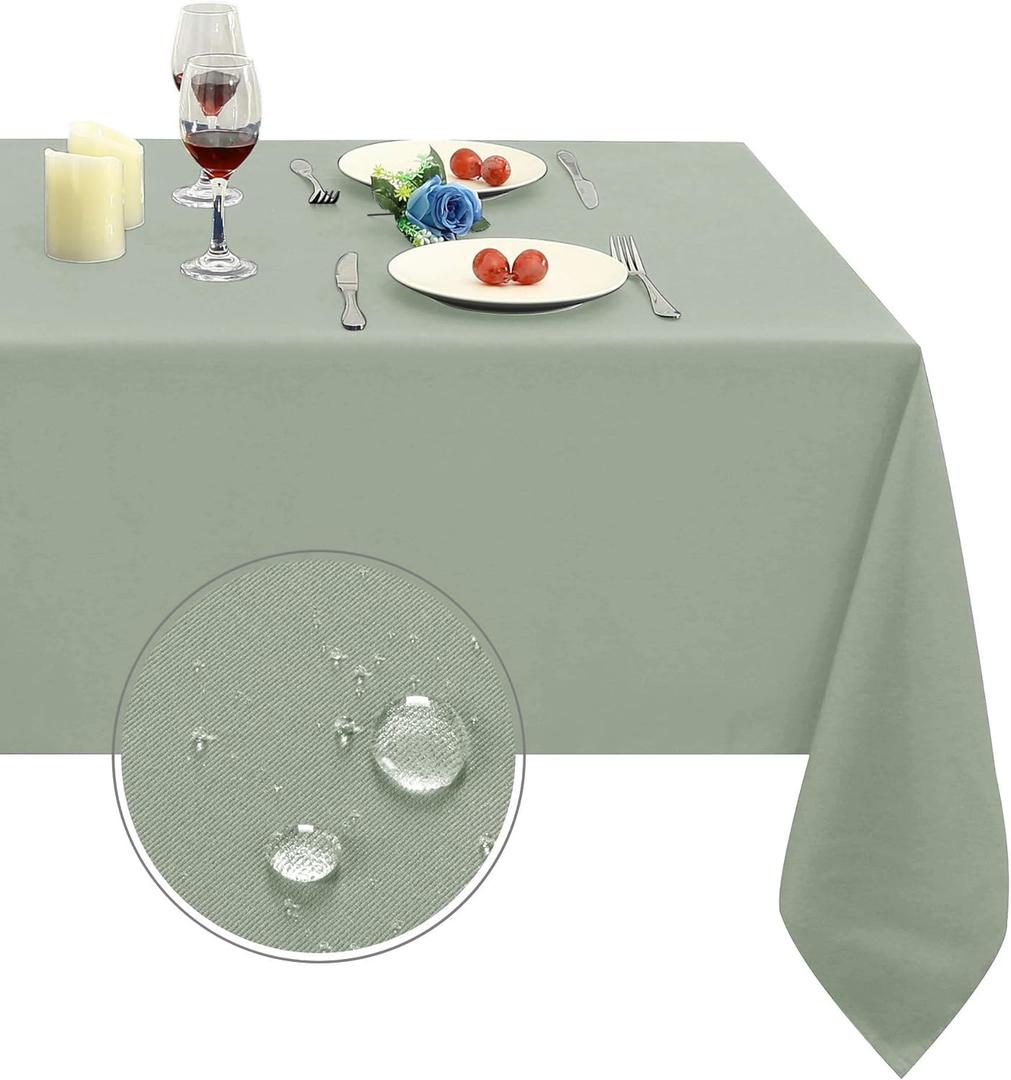 Obstal Sage Green Rectangle Table Cloth - Heavy Duty Water Resistance Polyester Tablecloth, Decorative Fabric Table Cover for Outdoor and Indoor Use, 84" x 60" (Rectangular), Sage Green