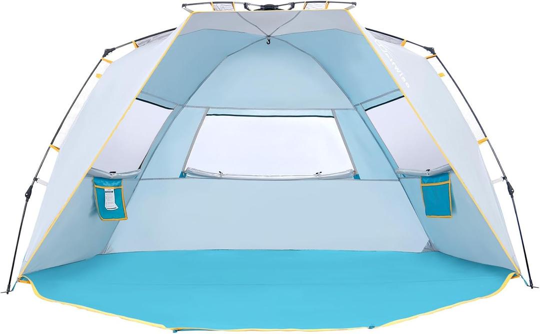 Wolfwise Instant Beach Tent Sun Shelter with Zippered Extendable Porch for Privacy, Portable Beach Tents with Carrying Bag, Easy Setup Pop up Beach Shade for 6-7 Person, 110 x57x57 in, Blue