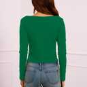 Dwnval Womens Cute Boat Neck Long Sleeve Crop Tops Soft Ribbed Knited Cropped Tees (Green, S) (S)