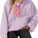 Yanekop Womens Fuzzy Fleece Pullover Sherpa Sweatshirt Long Sleeve Button Down Sweater Winter Fleece Jacket with Pockets, Small