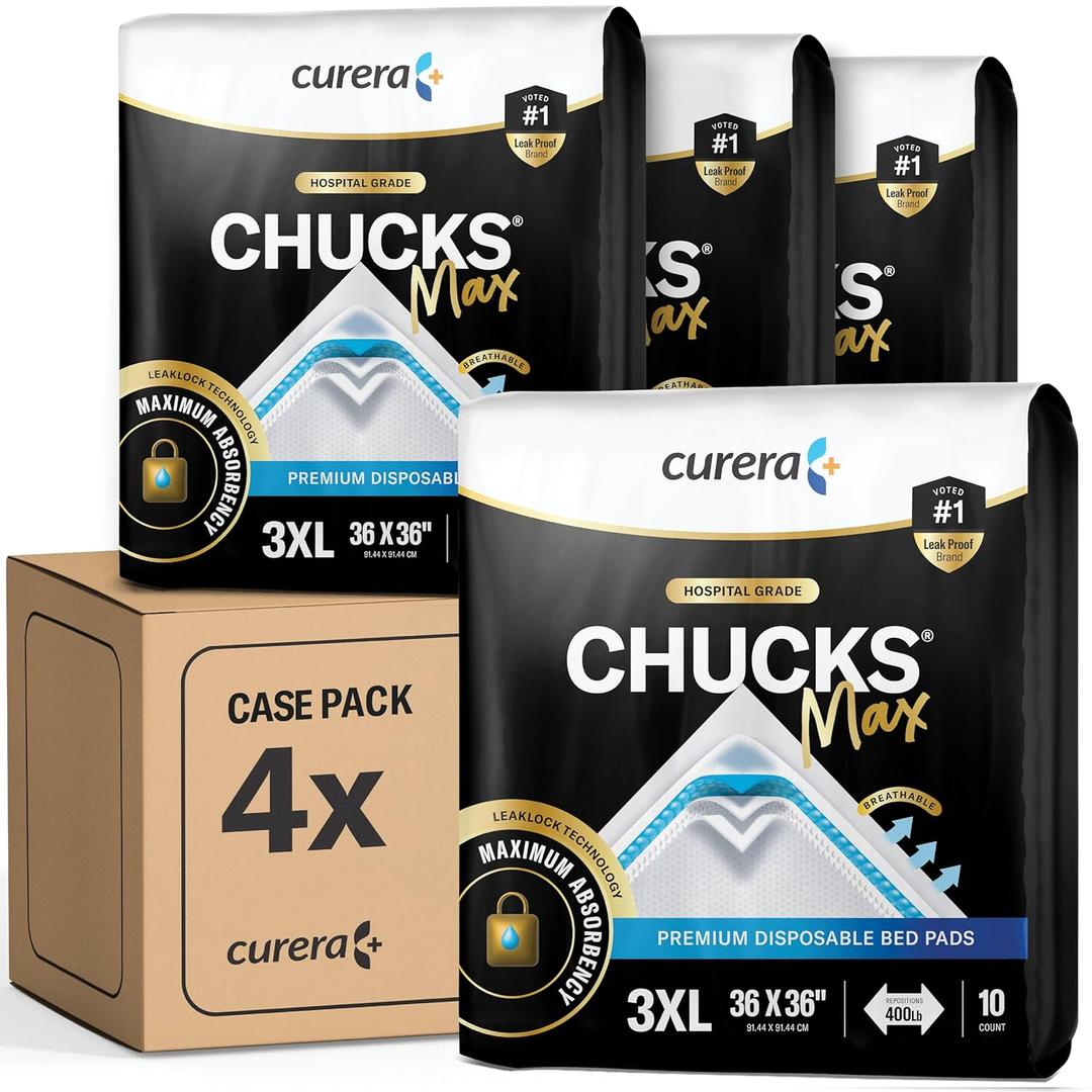 Chucks MAX Hospital Bed Pads Disposable Adult 36 x 36 Breathable Incontinence Pads Linen Protector- XXX-Large Chux Pee Pads for Elderly Adults - Extra Heavy Duty Absorbency Underpads [4x10-Packs = 40]