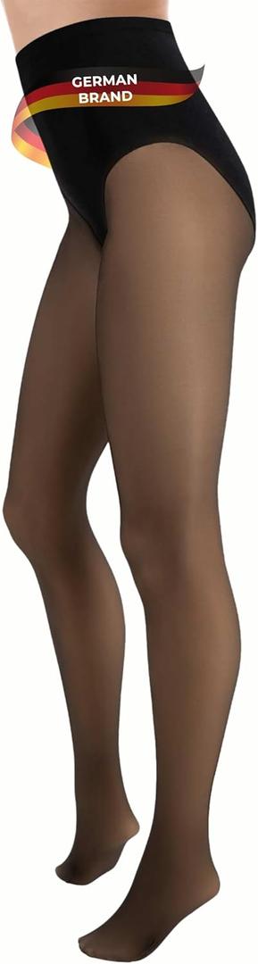 Shaping Lined Tights - 80D - Nude Lining - Tummy Control - Fake Sheer Warm Pantyhose - 1100-TS (Medium)