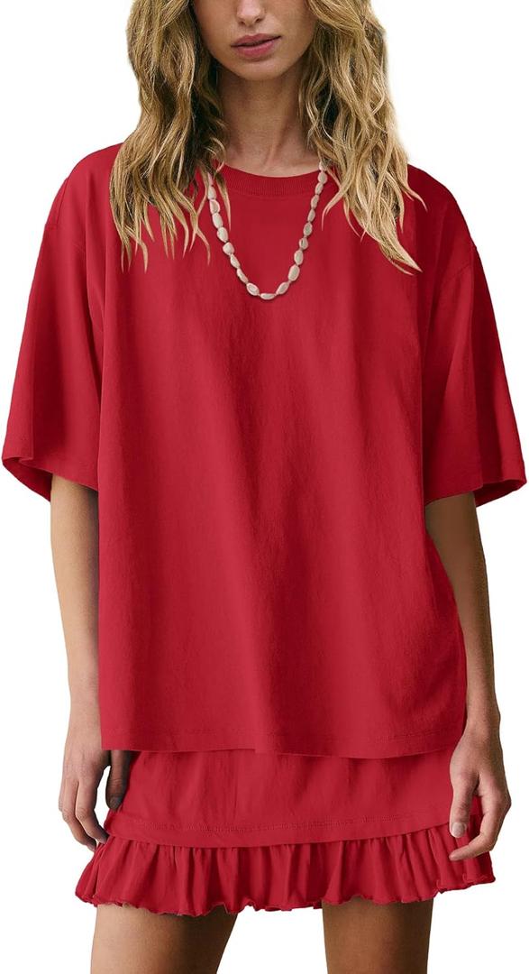 Yanekop Womens 2 Piece Skirt Sets Summer Two Piece Lounge Set Travel Vacation Outfits Oversized Tee Shirts Mini Skirt, Size L