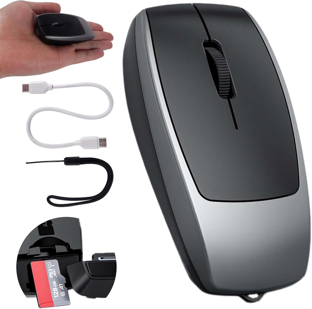 Wireless Mouse Mini Small Bluetooth with Card Reader (Up to 2TB) Portable Silent Rechargeable Optical Travel Thin Finger Mice for PC Smartphone Laptop Tablet Android Windows GiftGray