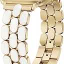 Wearlizer Metal Band Compatible with Apple Watch Bands for Women, Enamel Stainless Steel Strap for iWatch, Size: 44/45/46/49/42mm(Series 3/2/1) (Gold/Iridescent)