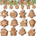 36 Pcs Christmas Gingerbread Ornaments for Tree Mini Snowflake Wooden Hanging Winter Xmas Ornaments with Ropes for Christmas Party Holiday Winter Crafts(Brown,Gingerbread)