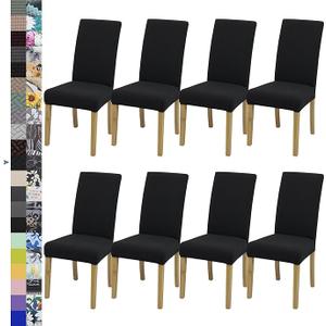 Chair Covers, Dining Room Chair Covers Set of 8, Stretch Kitchen Chair Cover, Washable Dining Chair Cover, Parsons Chair Slipcovers Protective, for Home, Restaurant, Banquet, Blac