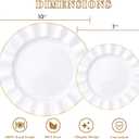 HIGH END 100 Pcs White Wave Plastic Plates with Gold Trim, Fancy Disposable Plate Sets Include 50 Dinner & 50 Dessert Plastic Plates, Elegant Disposable Plate Set For Party, Thanksgiving (50 Guests)