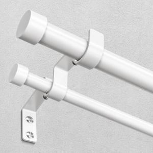 White Double Curtain Rod, 30 to 56 Inch Dual Curtain Rods with Aluminium Modern End Cap Finials, 1 Inch Adjustable Heavy Duty Window Treatment Rods, Telescopic Metal Double Drapery Pole Set