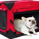 Pettycare 26 Inch Collapsible Dog Crate with Curtains Travel Dog Crate for Airflow and Calm Soft Pet Kennel with Portable Bag and More Chew Proof Mesh Indoor & Outdoor Red 4 Door Curtains (S: 26''Lx18''Wx18''H)