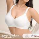 Womens Wireless Jelly Bras Plunge Full Coverage Tshirt Plus Size Bra | Comfortable, no underwire, Push Up, Seamless, V-Neck, bralettes, Older Women, Everyday, soft, Support&Lift (White)