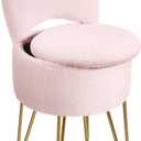 GREENSTELL Vanity Stool Chair with Storage and Folding Back, 15.7" x 15.7" x 19.5" Faux Fur Soft Ottoman for Adults, 4 Metal Legs with Anti-Slip Feet, Furry Padded Seat for Makeup, Bedroom, Pink