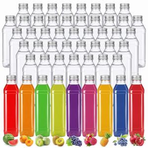 50 Pack 12 oz Plastic Juice Bottles with Caps,PET,Silver