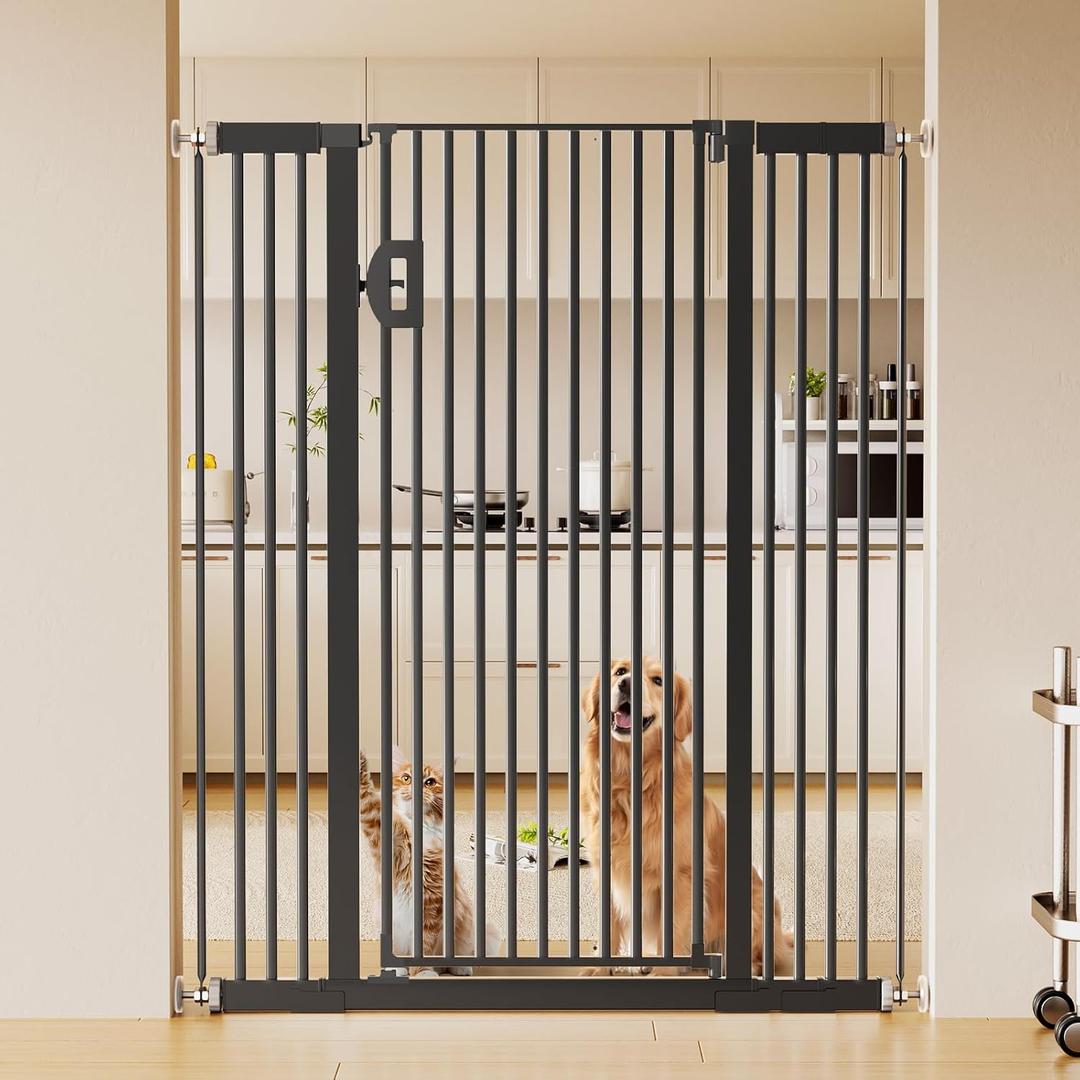 Fldofaves 57" Extra Cat Gate, Fits 29.5"-43" Wide Openings, Pressure Mounted Auto Close Tall Dog Gate with Ultra Narrow Bar Spacing, No Drill Dog Gate for Doorways, Stairs, Hallways