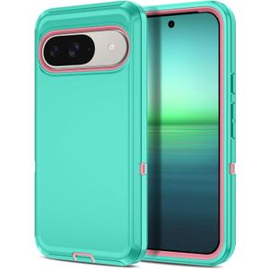 I-HONVA for Google Pixel 10 Case/Pixel 10 Pro Case Shockproof Dust/Drop Proof 3-Layer Full Body Protection [Without Screen Protector] Rugged Heavy Duty Cover for Pixel 10/10 Pro,Teal/Pink