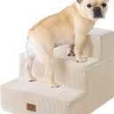 EHEYCIGA Dog Stairs for Small Dogs 13.5" H, 3-Step Dog Steps for Couch Sofa and Chair, Pet Steps for Medium Cats, Non-Slip Balanced Pet Ramp Indoor, Beige